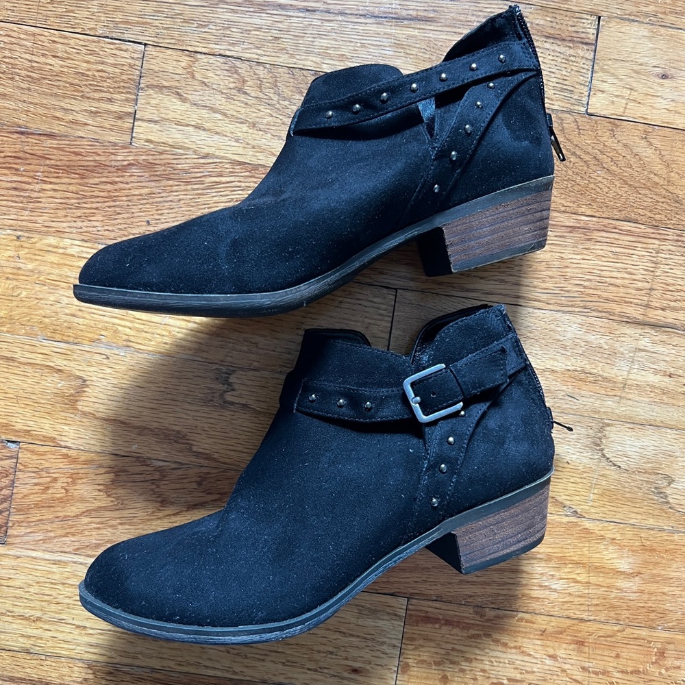 Abound brand black ankle boots with strap, stud & buckle detail - women’s 7 1/2